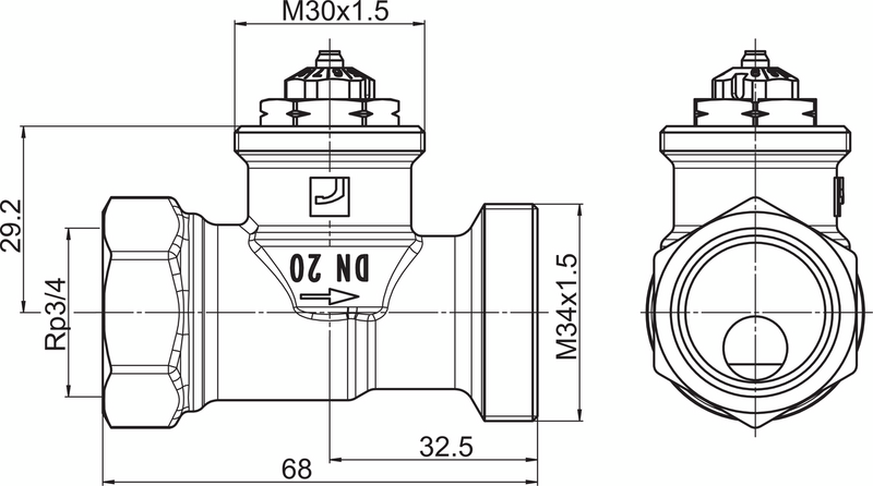 Patteriventtiili suora Oras 443020 Stabila Pro 3/4