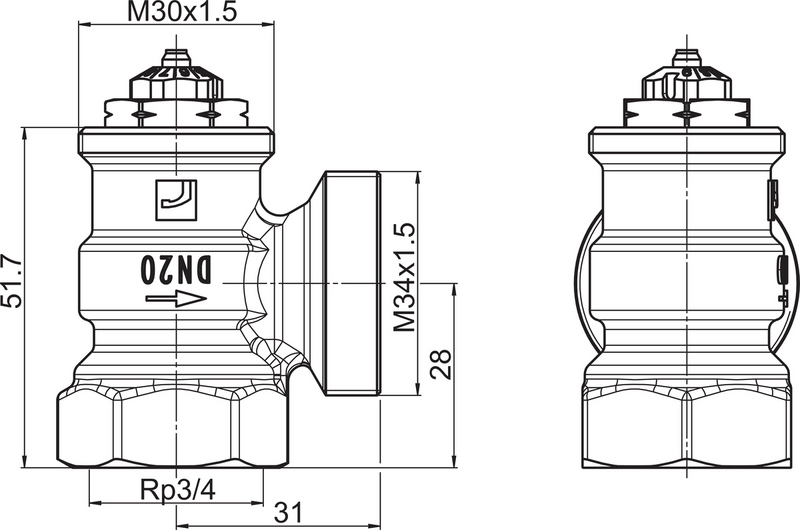 Patteriventtiili kulma Oras 443120 Stabila Pro 3/4