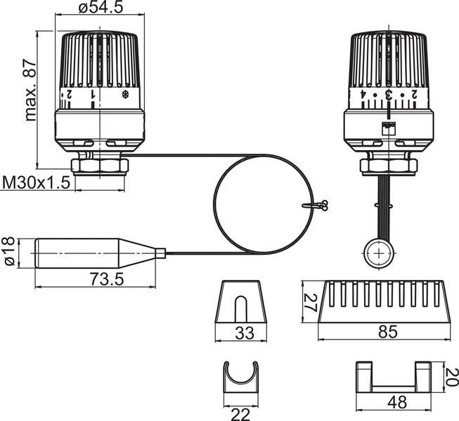 Patteritermostaatti Oras 2m irtoanturi 443002