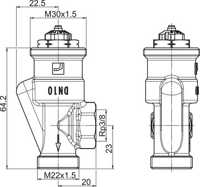 Patteriventtiili kulma Oras 443111 Stabila Pro 3/8 ulkokulma