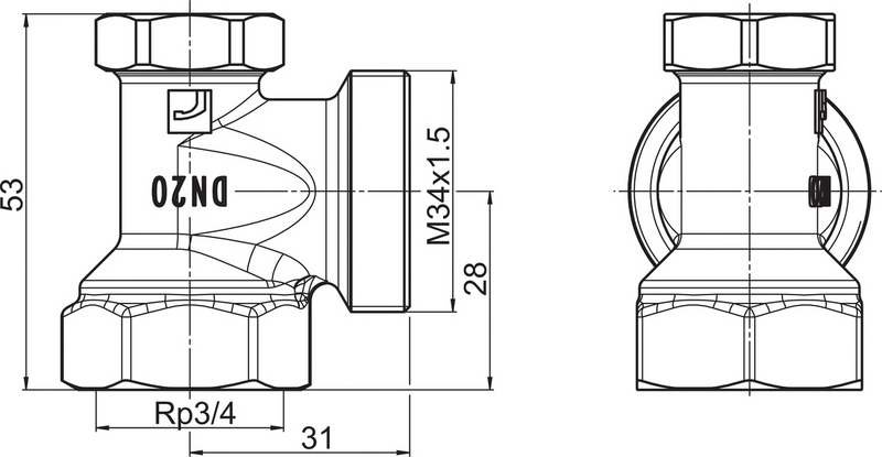 Paluuventtiili Oras kulma 3/4 443620