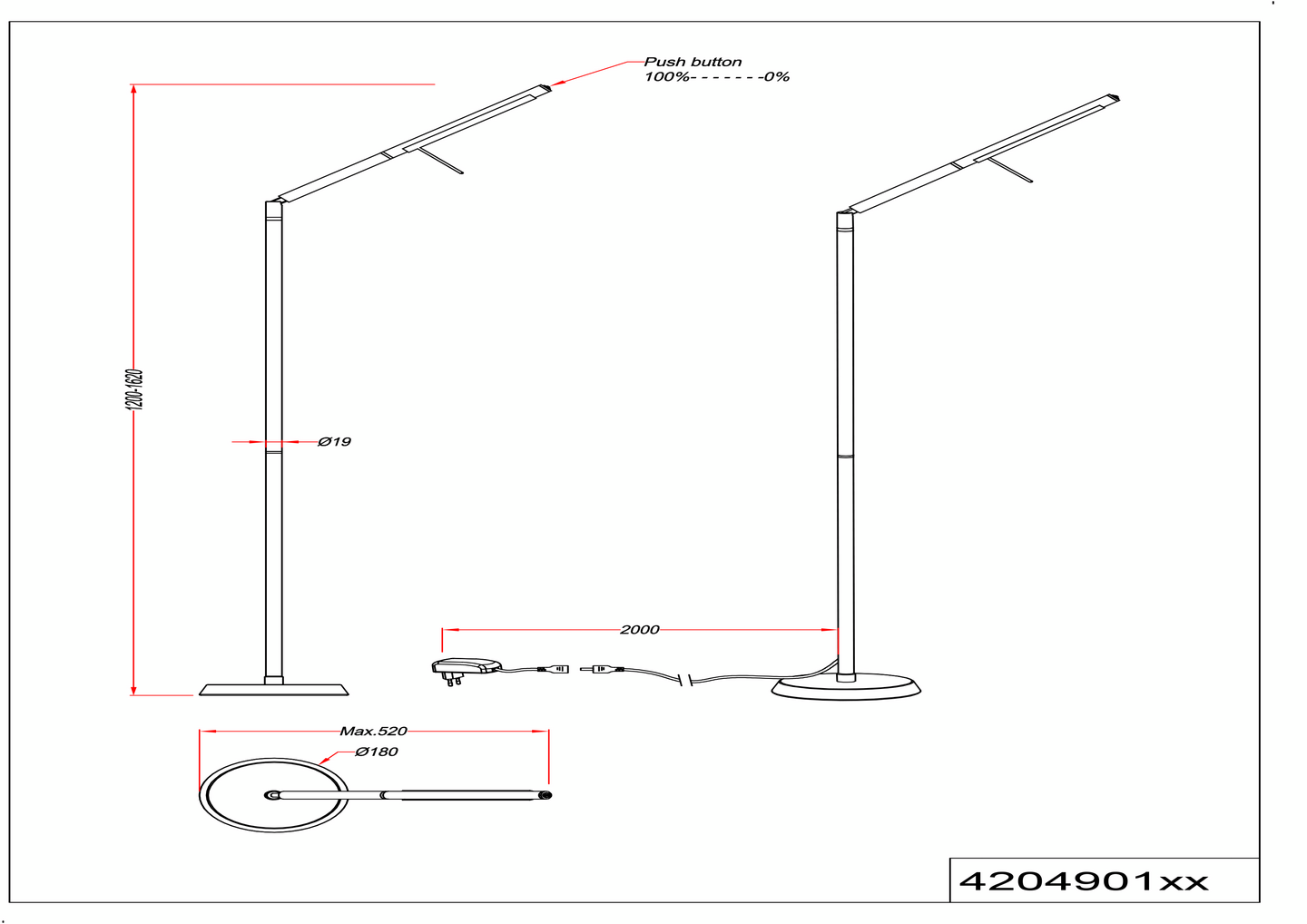Lattiavalaisin TRIO Filigran led 6,5W mattamusta