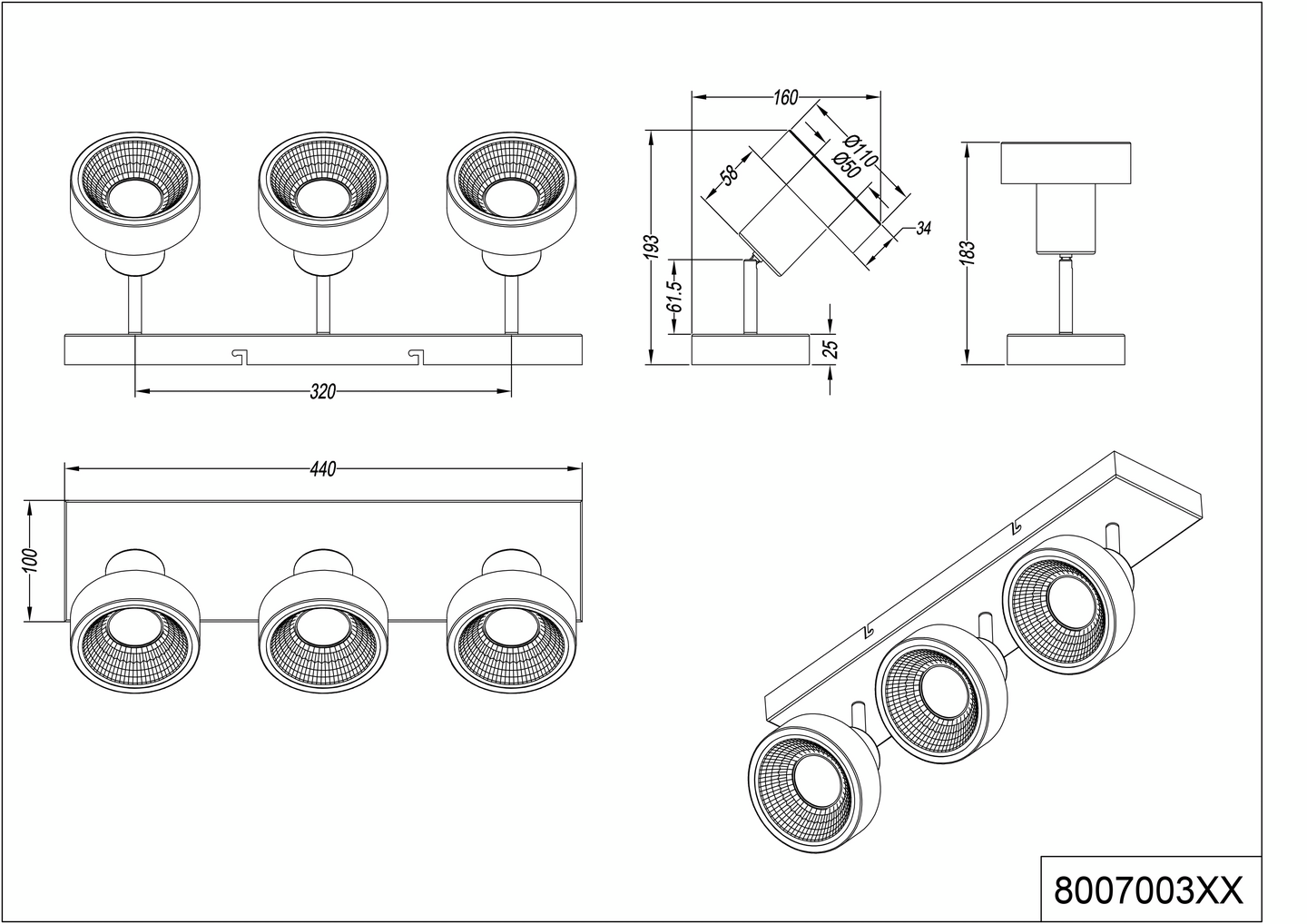 Spotti TRIO Leon GU10 3-os mattamusta