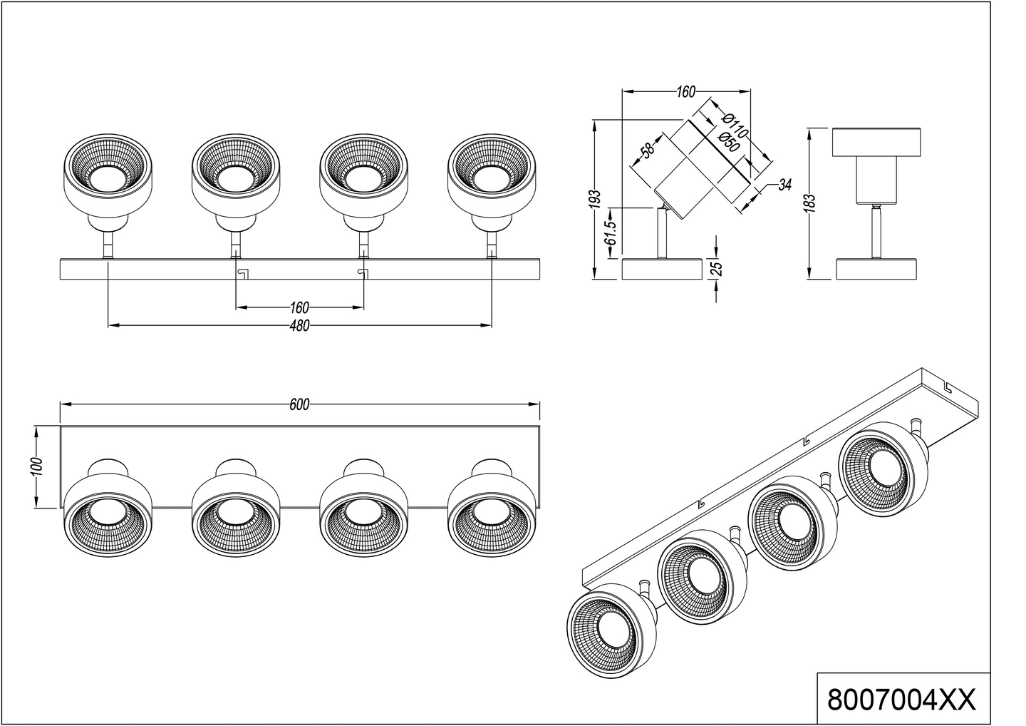 Spotti TRIO Leon GU10 4-os mattamusta
