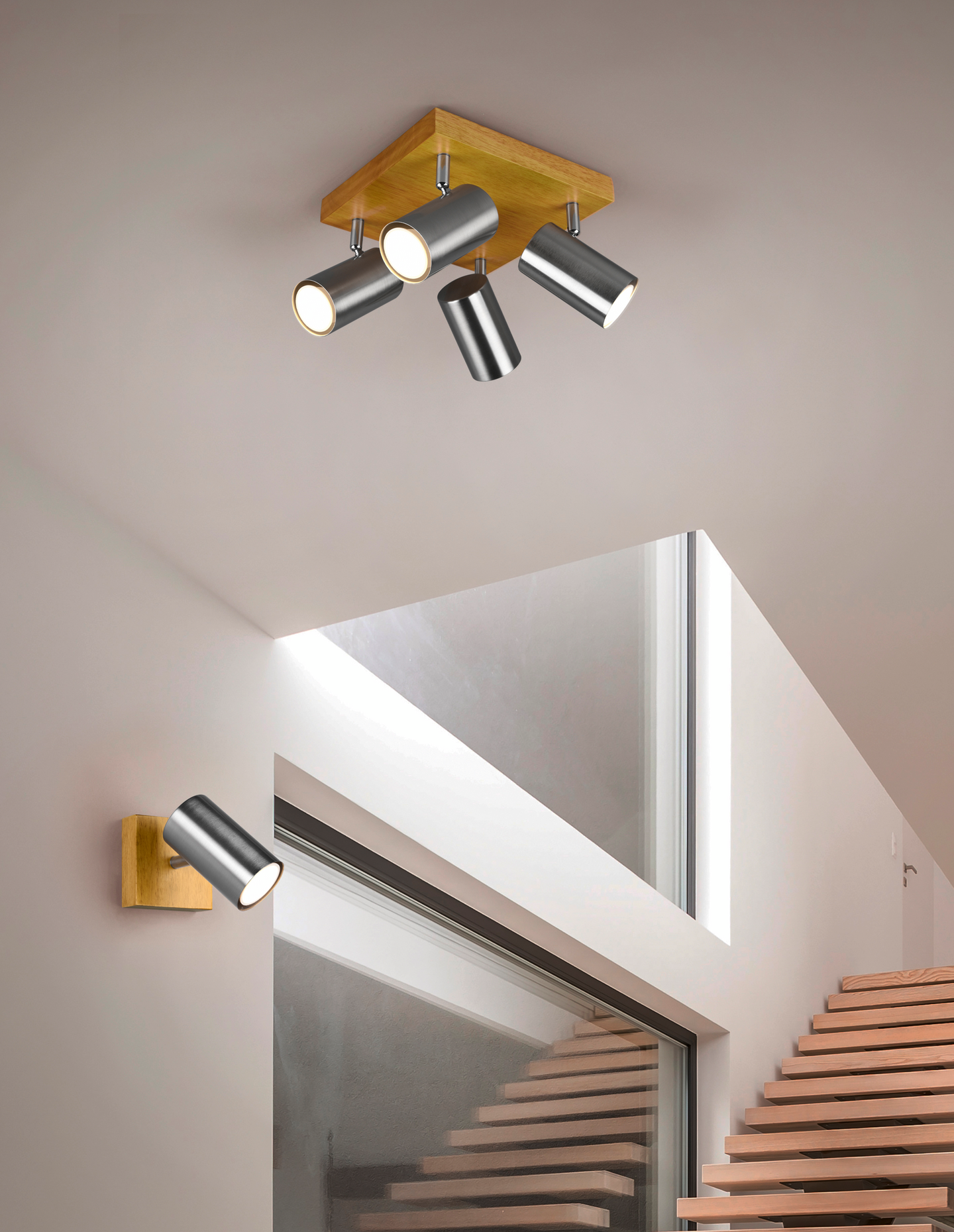 Spotti TRIO Marley GU10 1-os harjattu teräs/puu