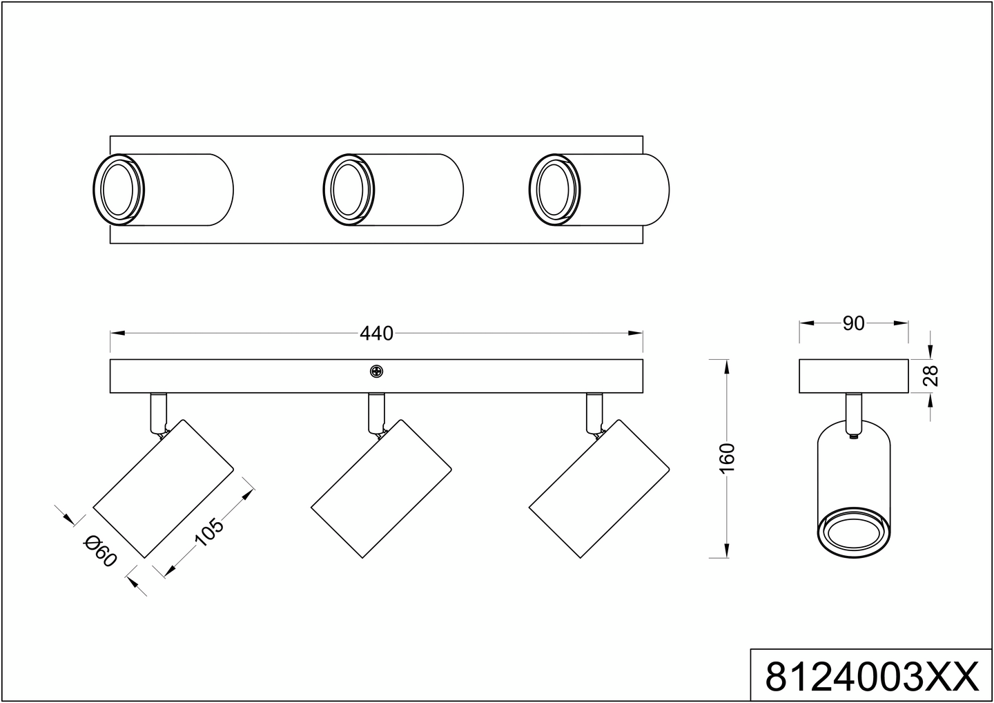 Spotti TRIO Marley GU10 3-os mattavalkoinen/puu