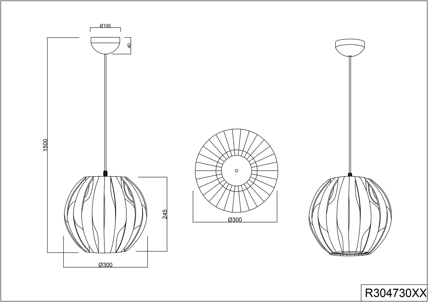 Riippuvalaisin TRIO Pumpkin E27 1-os 30cm valkoinen