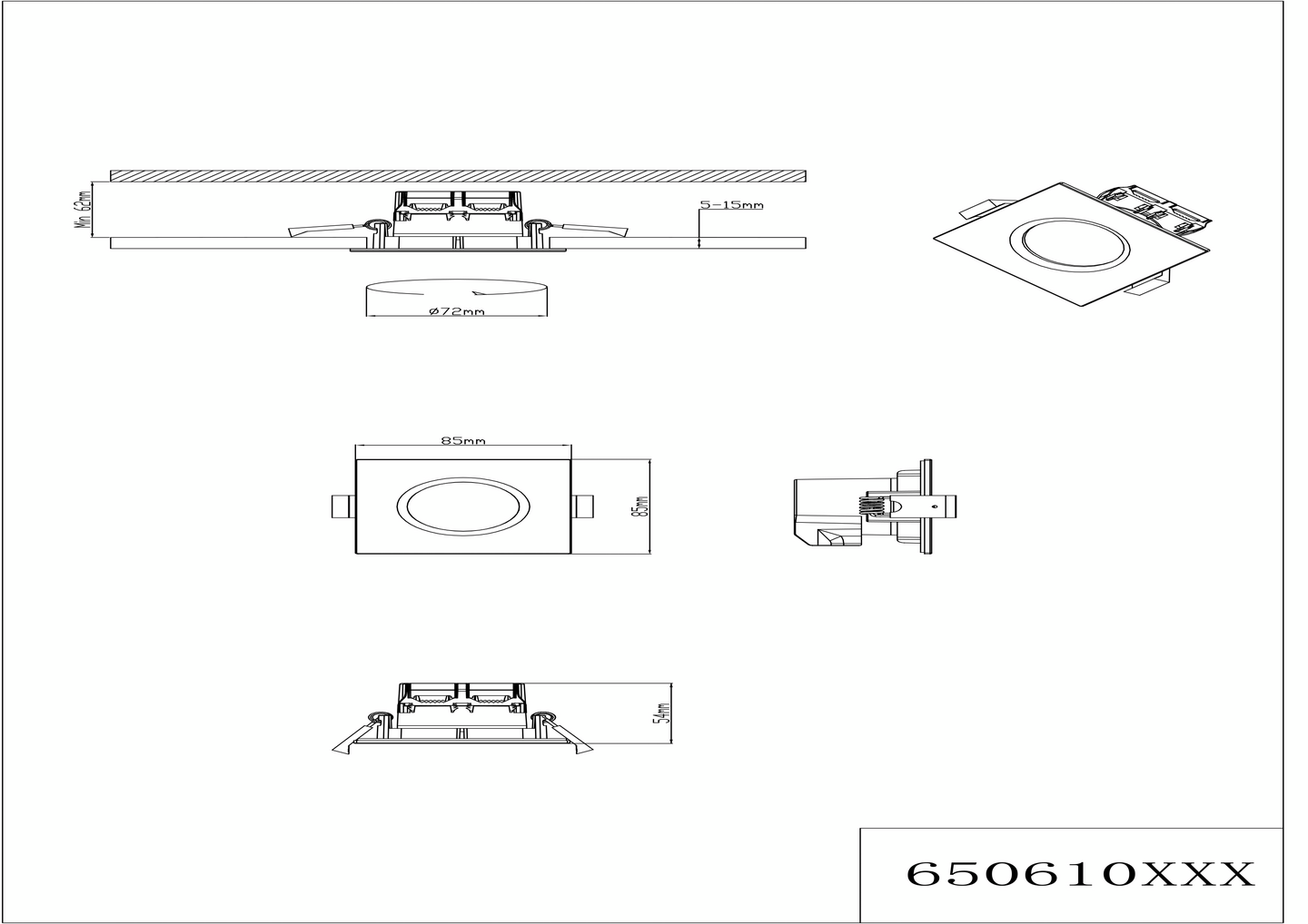 Uppospotti Trio Zagros led 3-os neliö mattavalkoinen