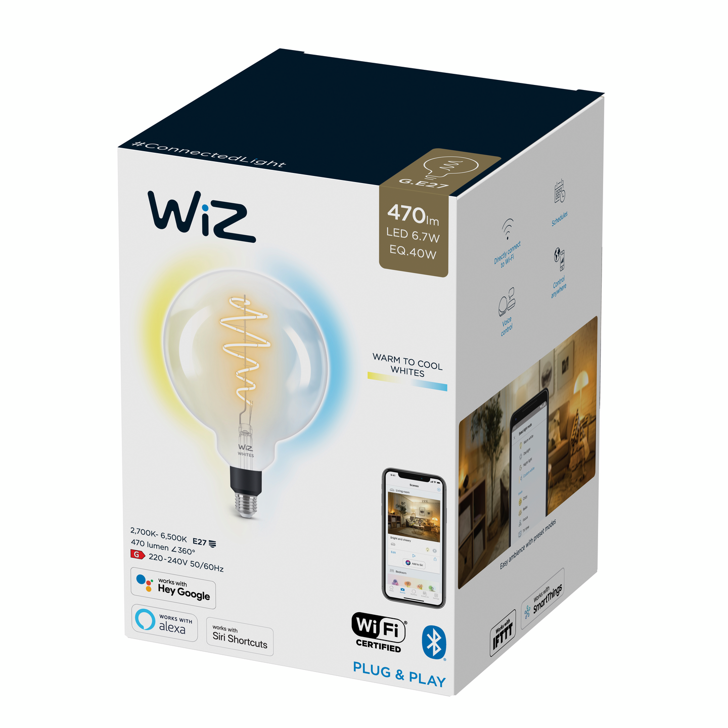 Led-lamppu WiZ WI-FI 6.7W E27 G200 927-65 Filament tw kirkas