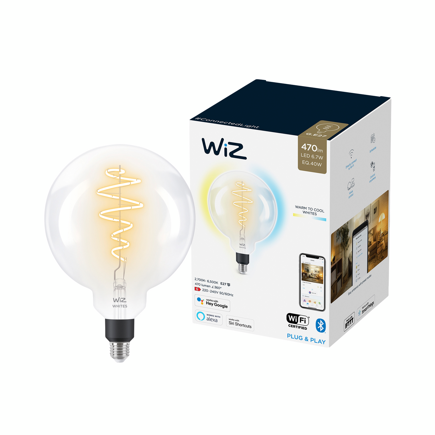 Led-lamppu WiZ WI-FI 6.7W E27 G200 927-65 Filament tw kirkas