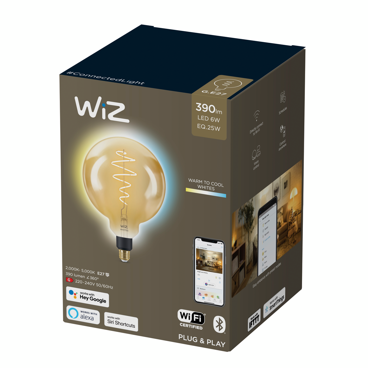 Led-lamppu WiZ WI-FI 7W E27 TW G200 920-50 Filament MERIPIHKA