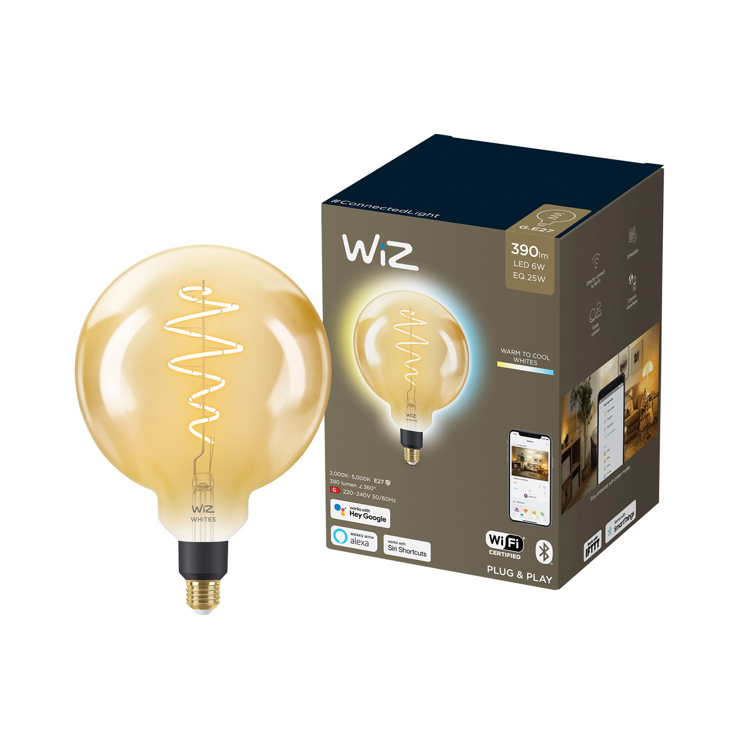 Led-lamppu WiZ WI-FI 7W E27 TW G200 920-50 Filament MERIPIHKA