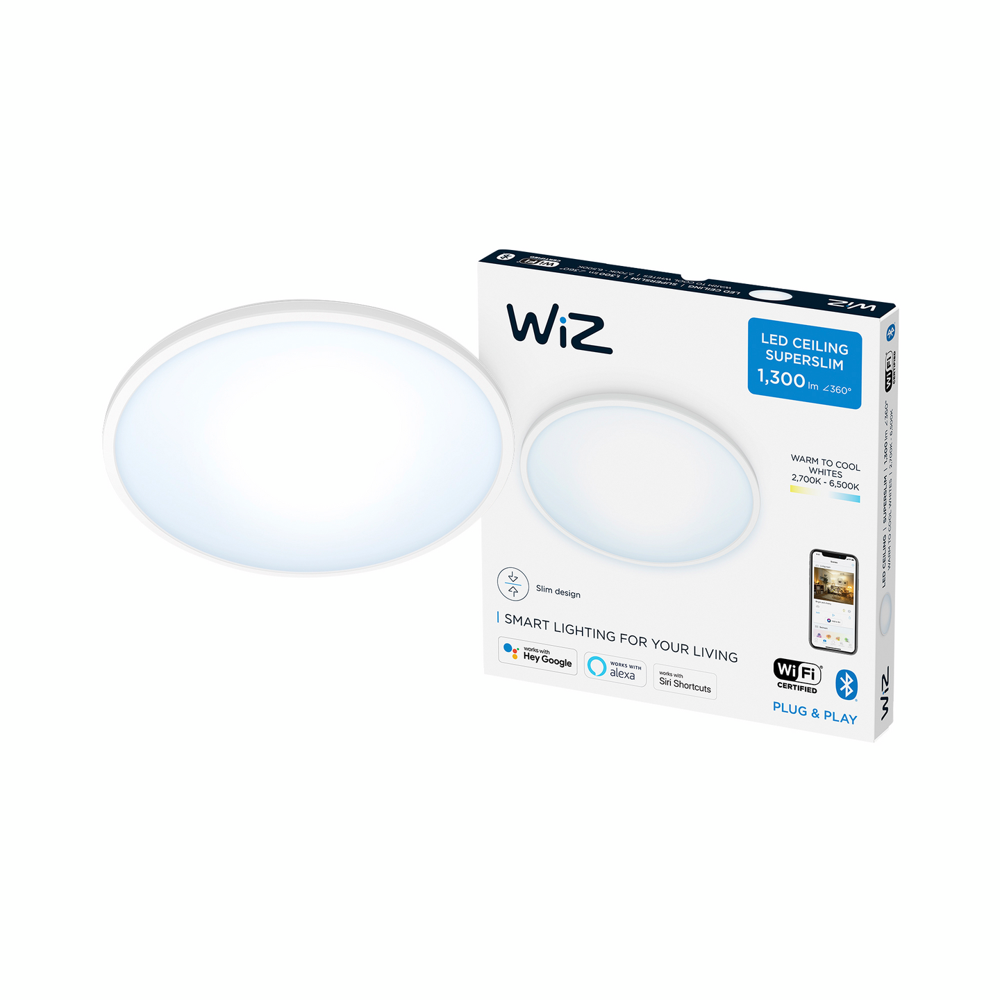 WIZ SIGNIFY SUPERSLIM PLAFOND 14W VIT, V-KALLVIT