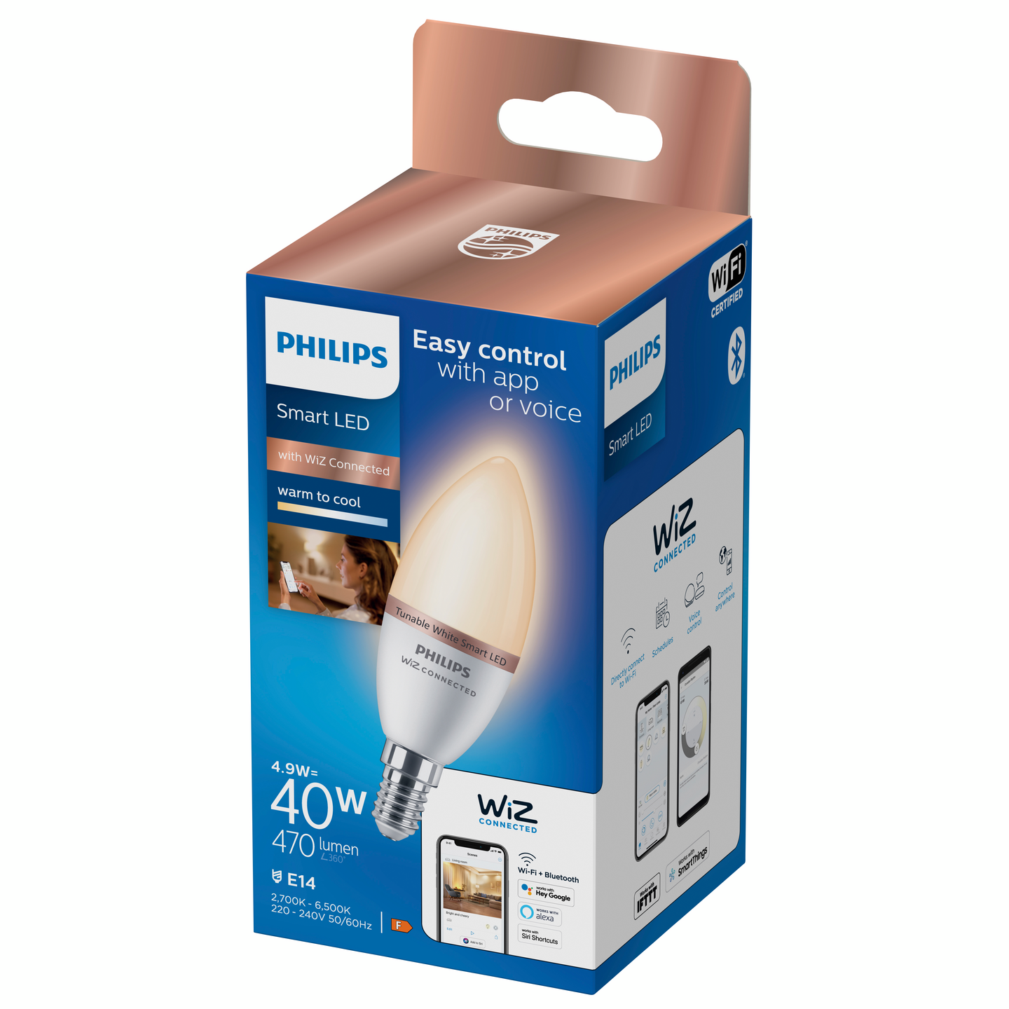 Lamppu Philips Smart LED 4.9W C37 E14 927-65 tunable white