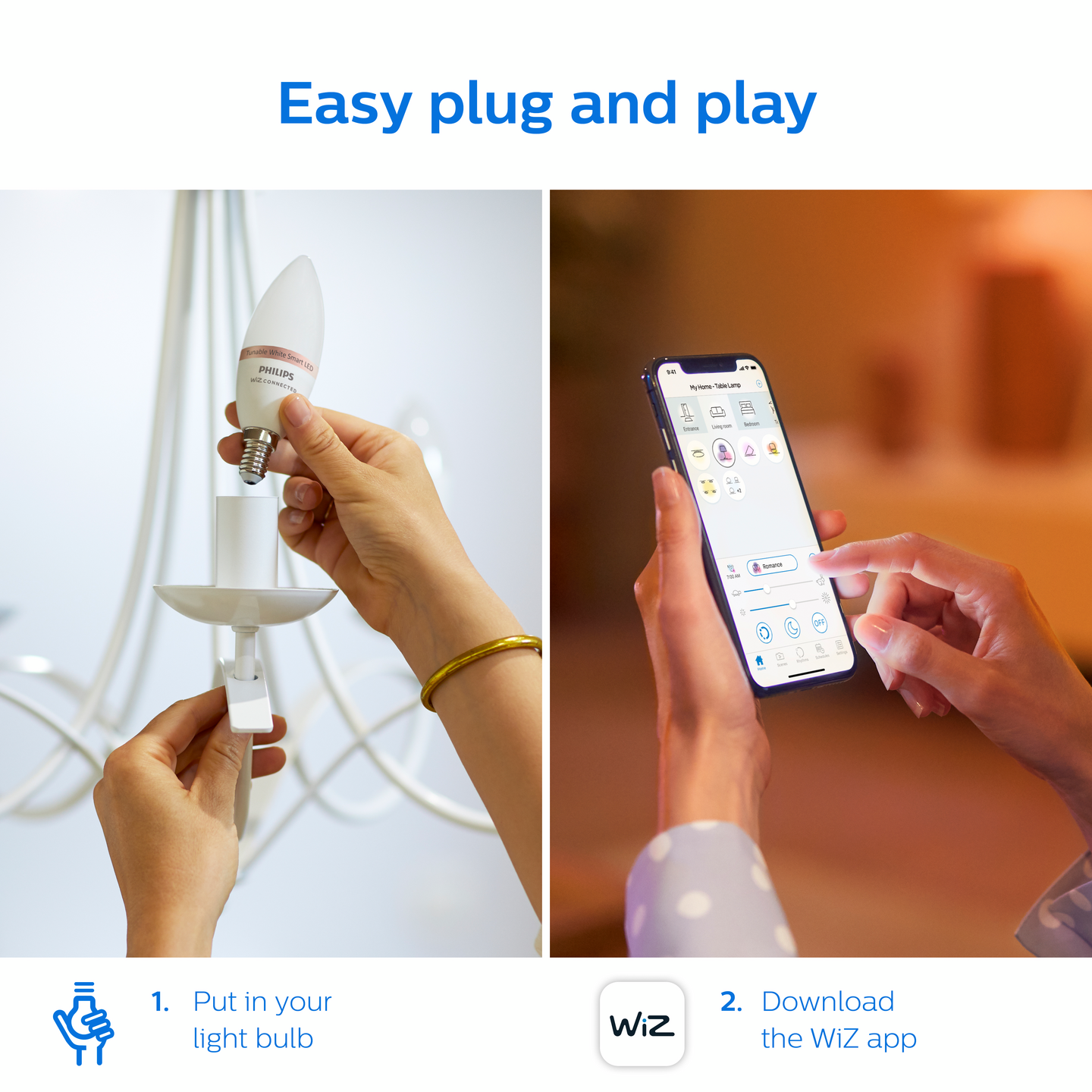 Lamppu Philips Smart LED 4.9W C37 E14 927-65 tunable white