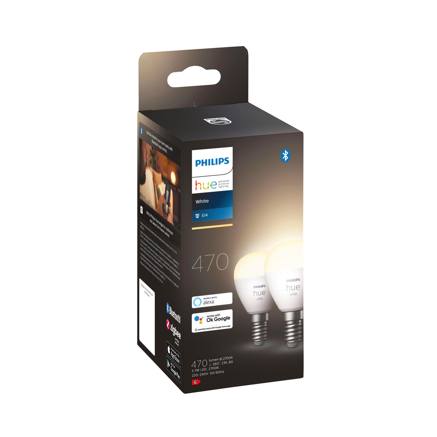 PHILIPS HUE VARMVIT 40W KLOT E 14 2P