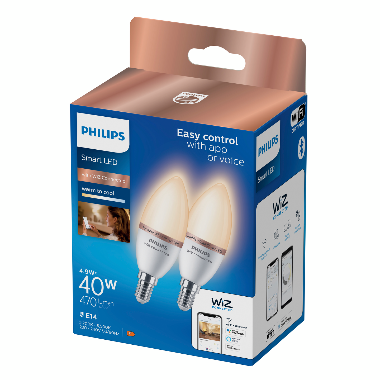 Lamppu Philips Smart LED 4.9W C37 E14 927-65 tunable white 2