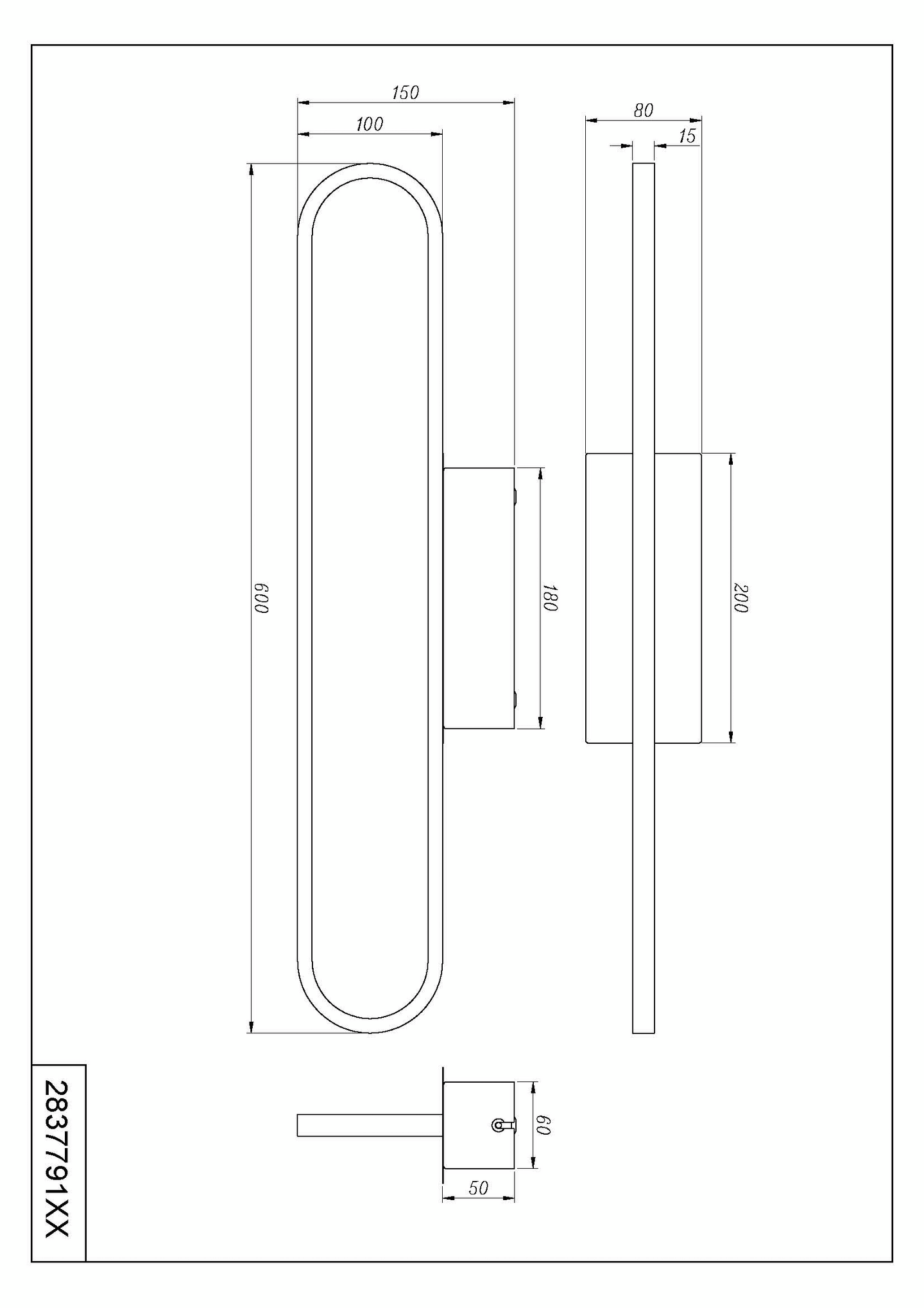 Seinävalaisin TRIO Gianni led 60cm kromi
