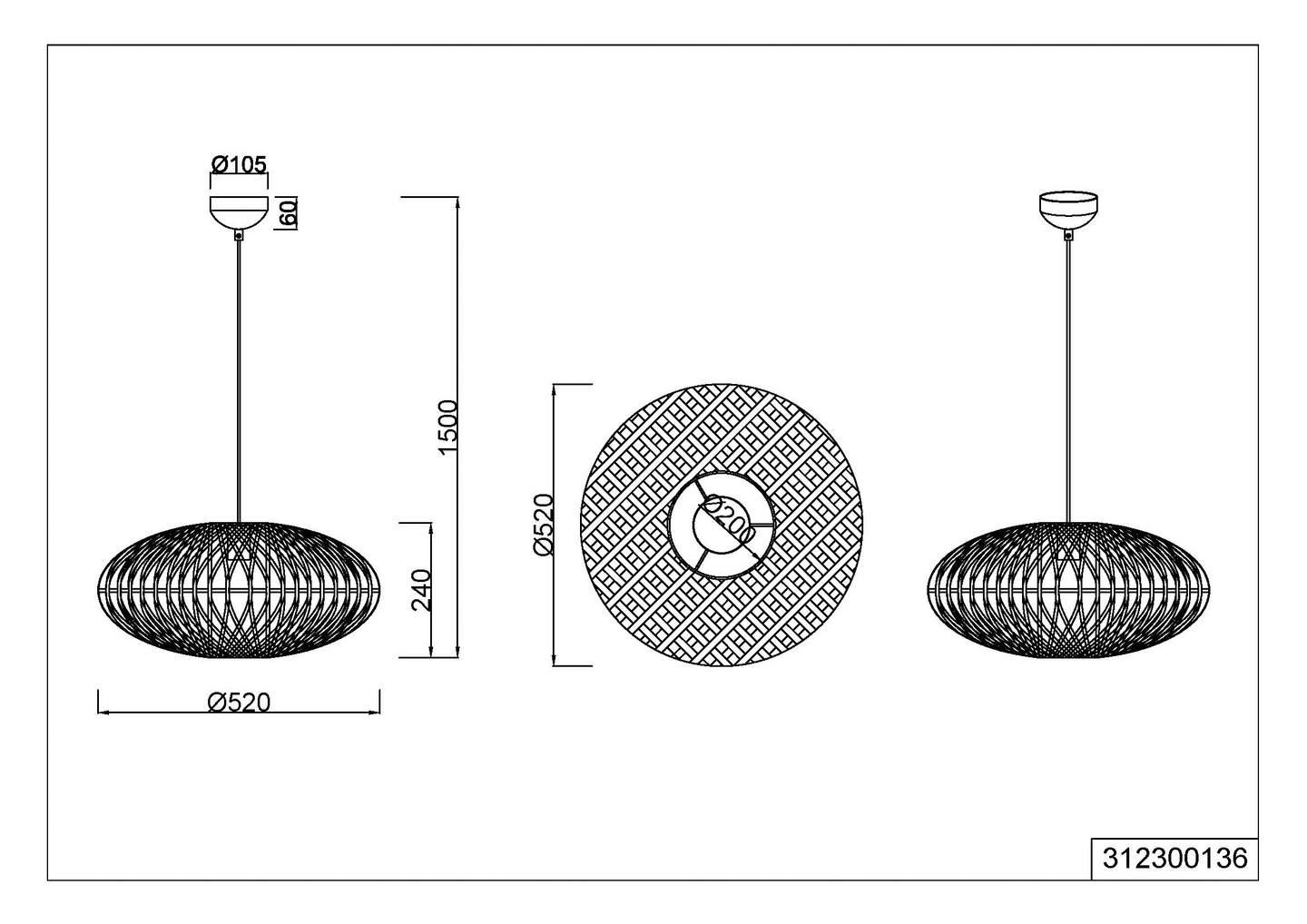 Riippuvalaisin TRIO Hedda E27 mattamusta/sisal