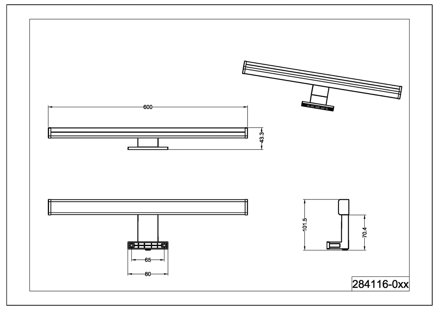 Seinävalaisin TRIO Lino led 60cm mattamusta