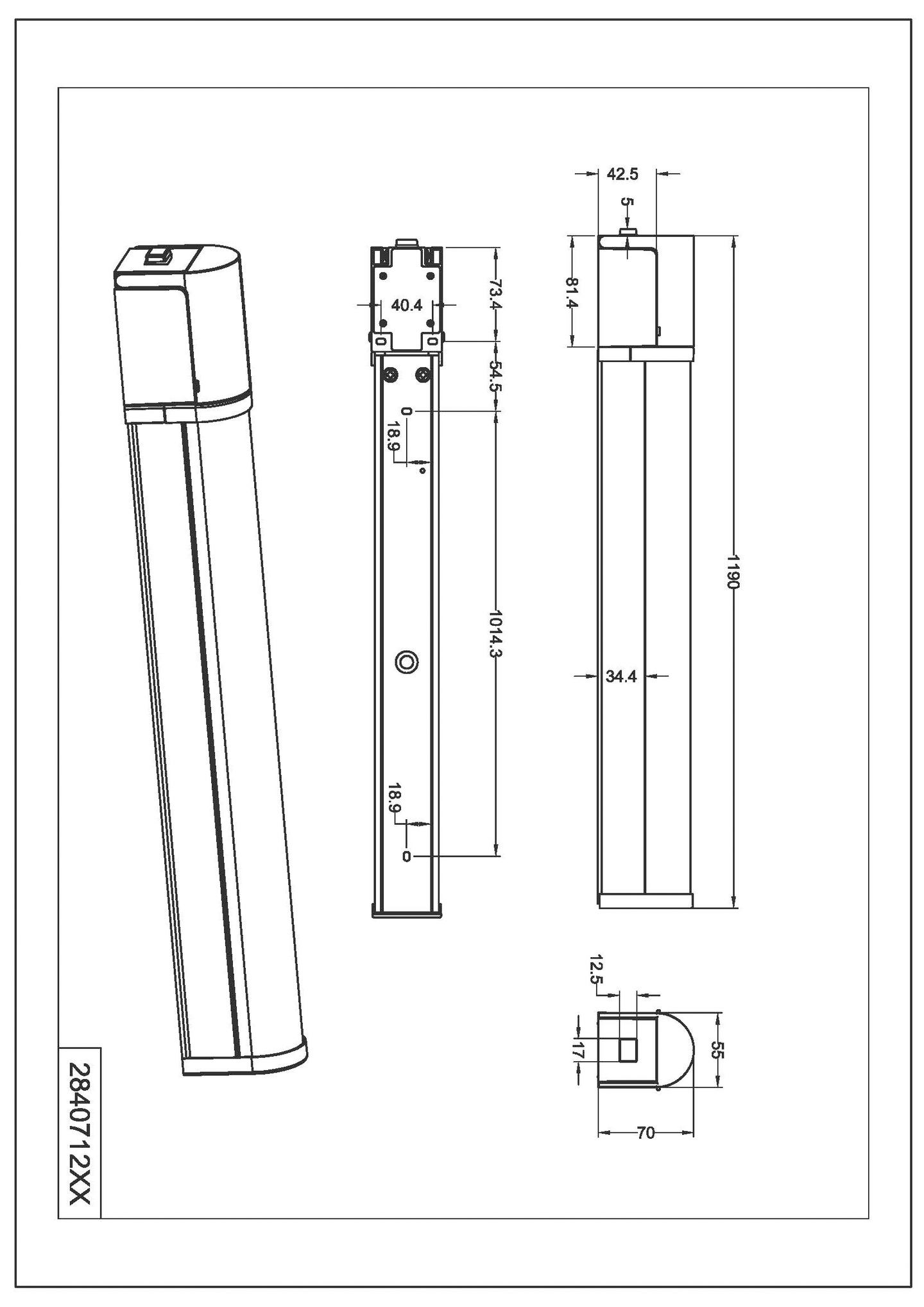 Seinävalaisin TRIO Piera led 119cm mattamusta