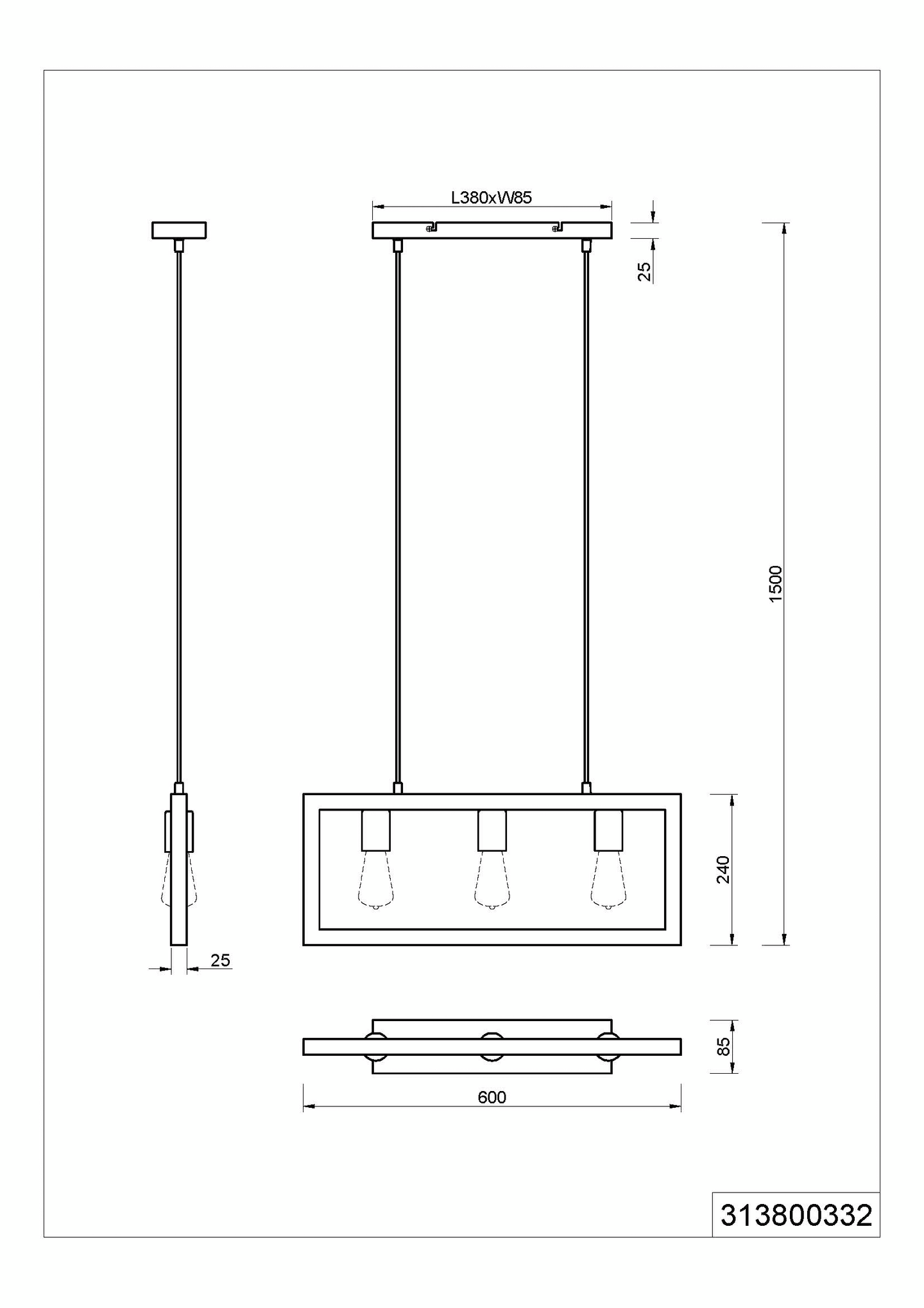 Riippuvalaisin TRIO Agra E27 3-os mattamusta/puu