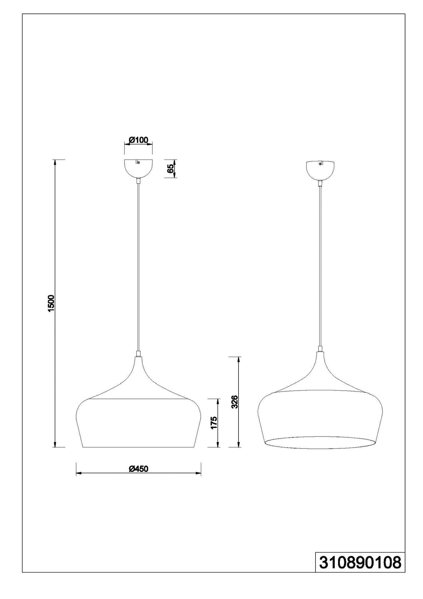 Riippuvalaisin TRIO Chiron E27 45cm mattamessinki