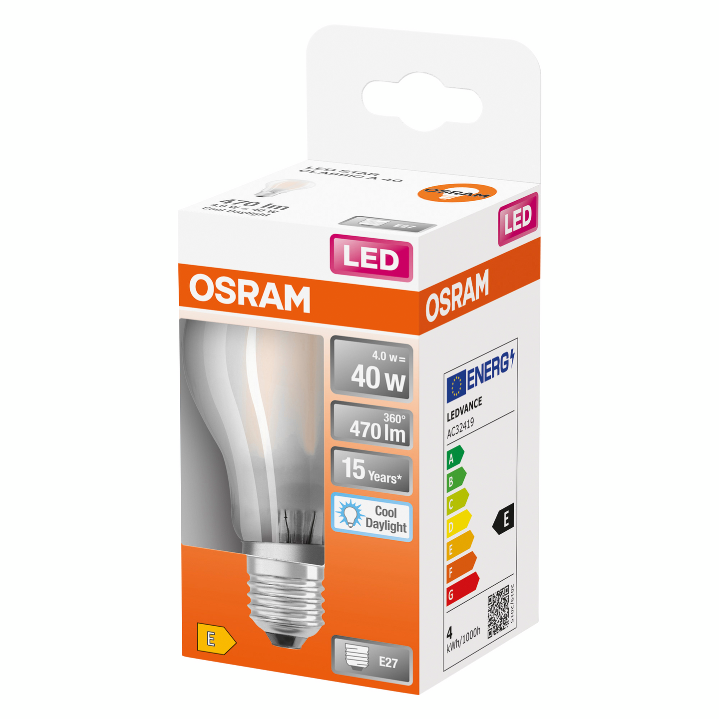 Led-vakiolamppu OSRAM STAR Classic A 40 470lm 6500K E27 matta lasi