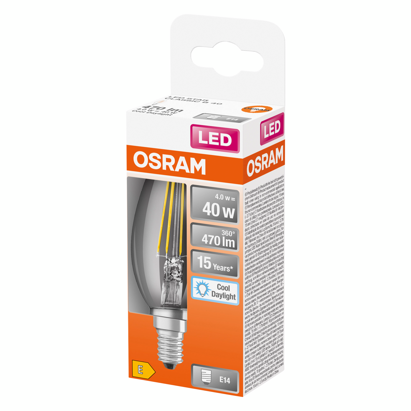 Led-kynttilälamppu OSRAM STAR Classic B 40 470lm 6500K E14 kirkas lasi