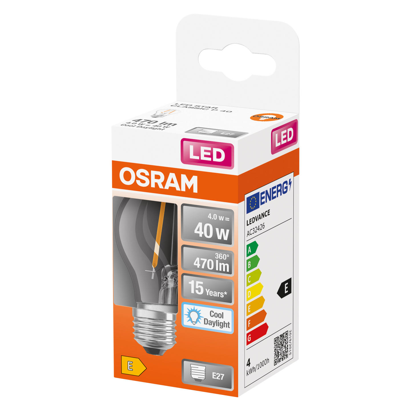 Led-pienkupulamppu OSRAM STAR Classic P 40 470lm 6500K E27 kirkas lasi