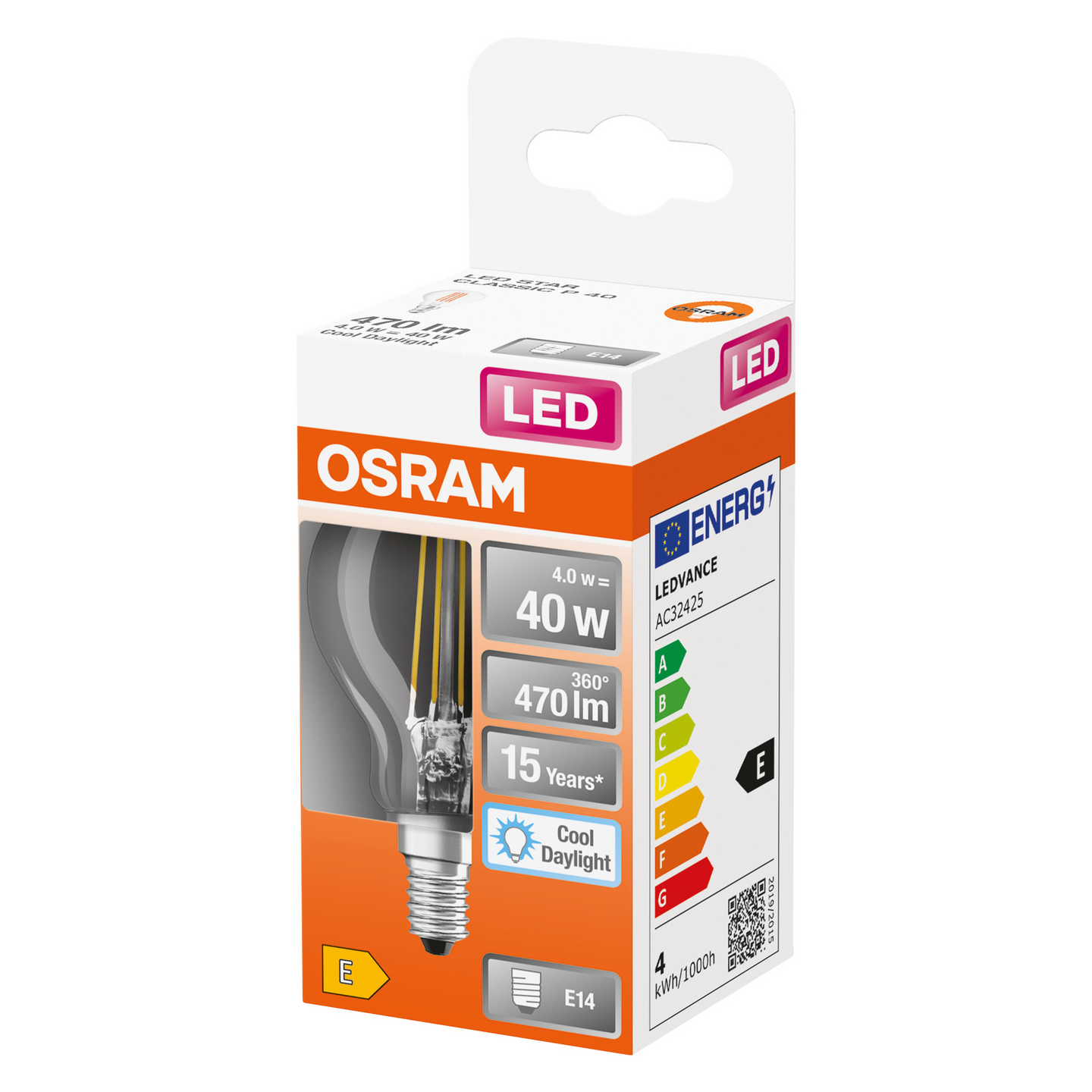 Led-pienkupulamppu OSRAM STAR Classic P 40 470lm 6500K E14 kirkas lasi