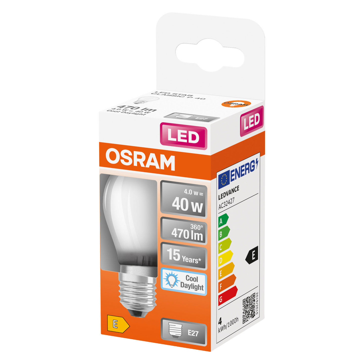 Led-pienkupulamppu OSRAM STAR Classic P 40 470lm 6500K E14 matta lasi