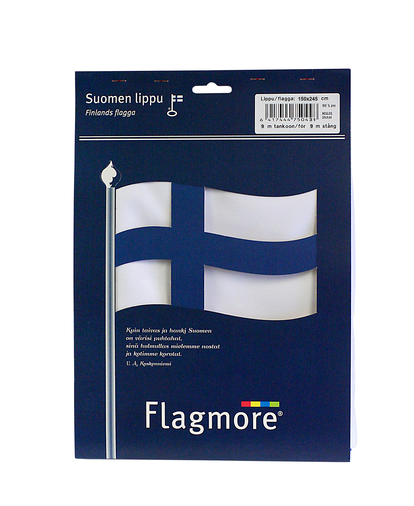 Suomen lippu Flagmore 9m 150x245cm neulos