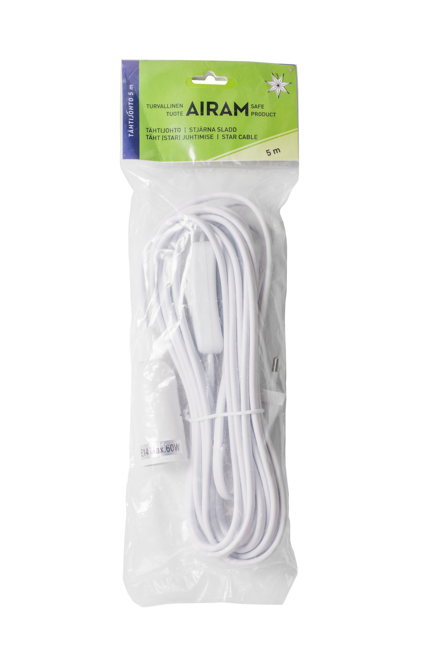 Tähtijohto Airam 5m E14 max 5w+välikytkin