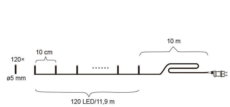 Valosarja Cello 120 lediä IP44 lämmin valkoinen