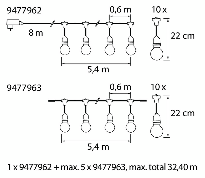 Lamppusarja Airam Jardin 10 jatkettava