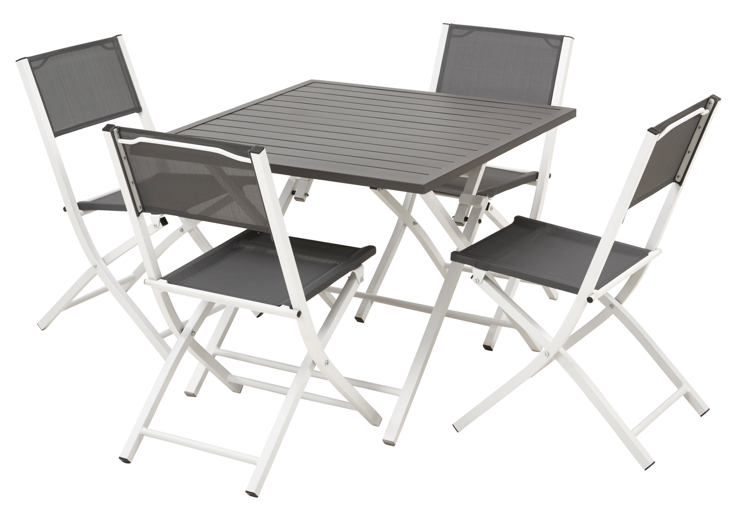 Taittopöytä Cello harmaa pöytätaso/valkoinen runko Porto 90x90x72cm