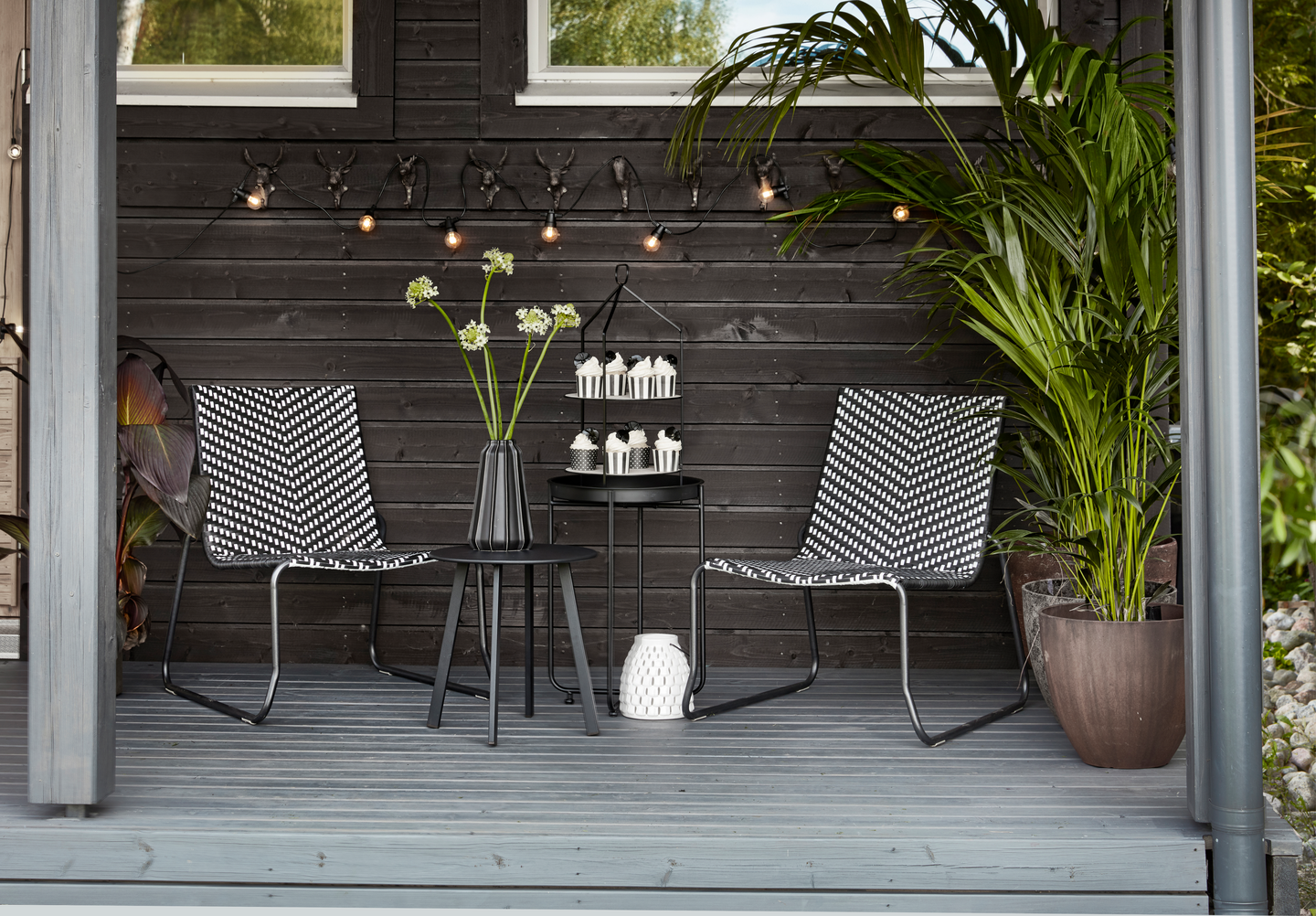 Parveketuoli Cello Riva mustavalko zigzag