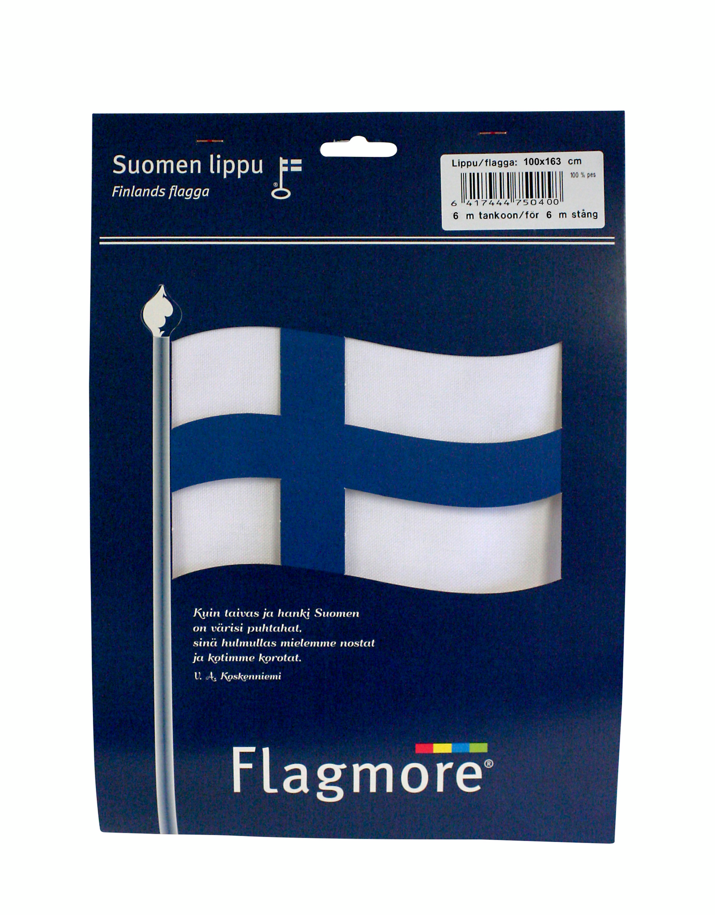 Suomen lippu Flagmore 6m 100x163cm neulos