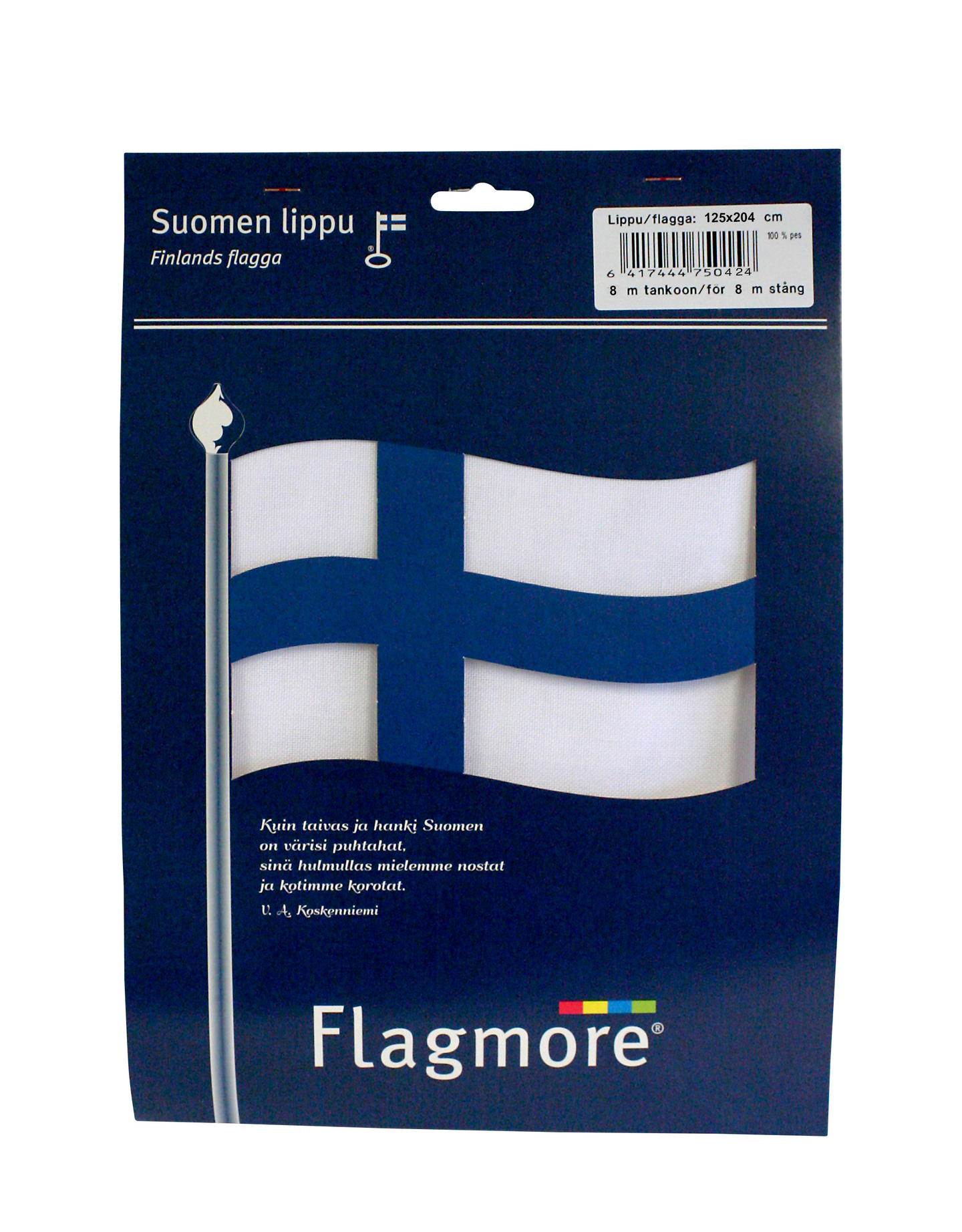 Suomen lippu Flagmore 8m 125x204cm neulos
