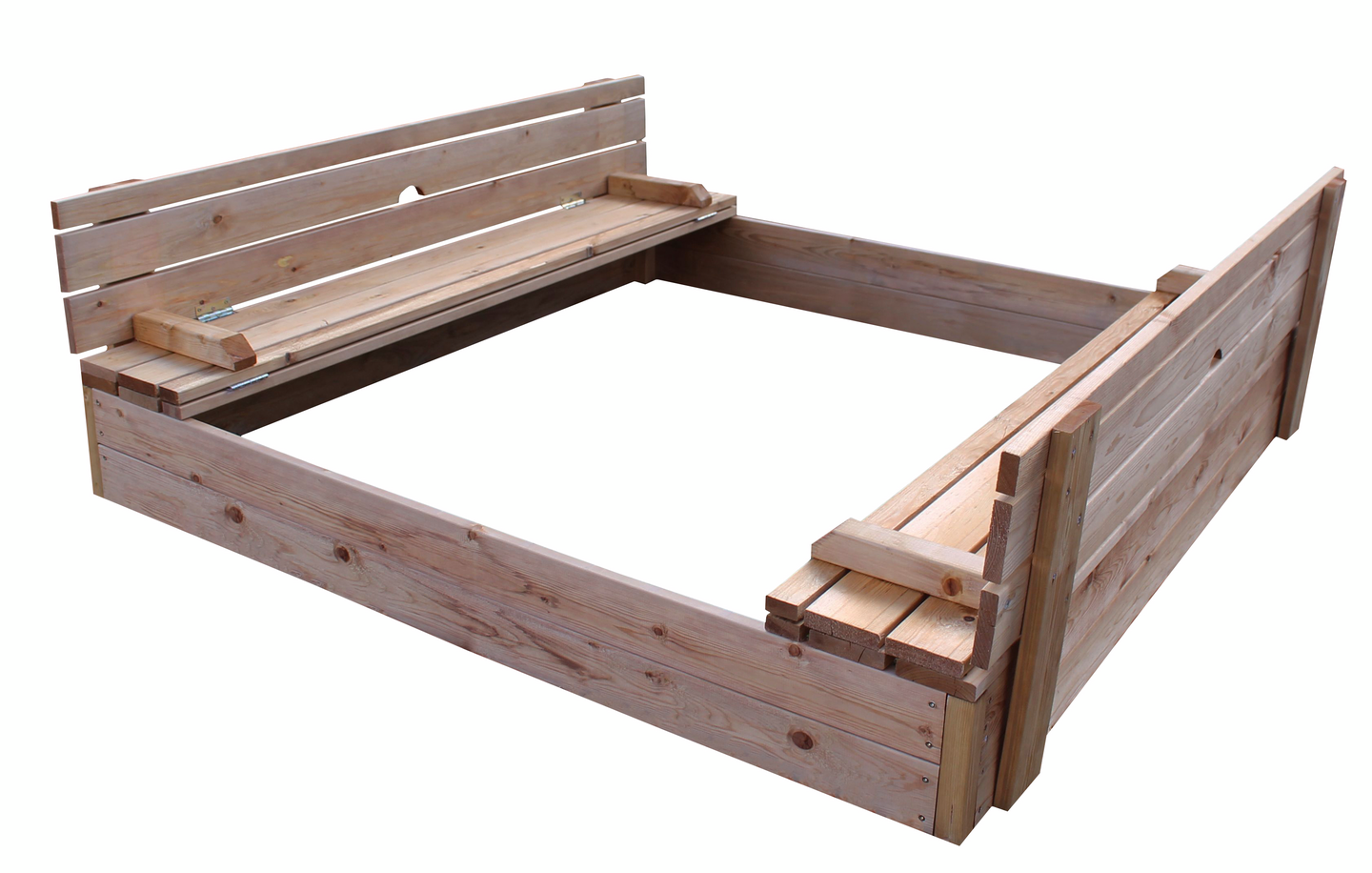 Hiekkalaatikko 120x120cm istumilla ruskea