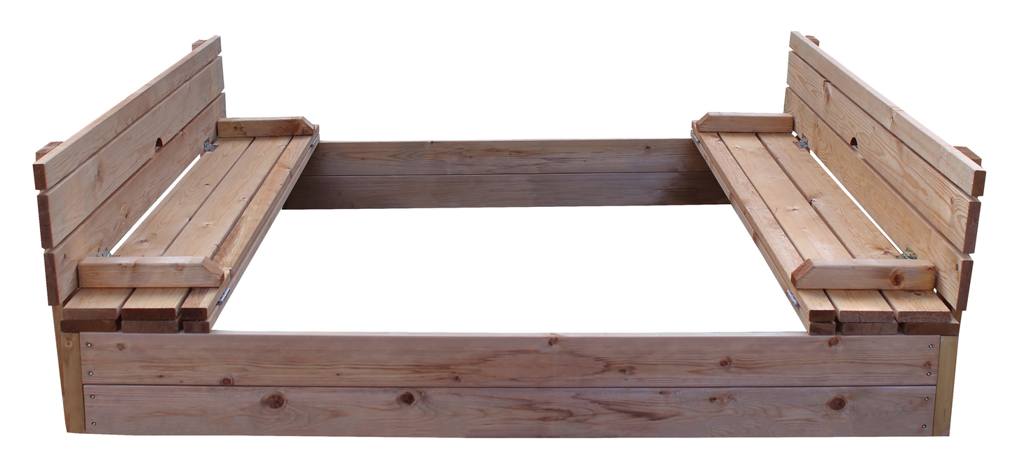 Hiekkalaatikko 120x120cm istumilla ruskea