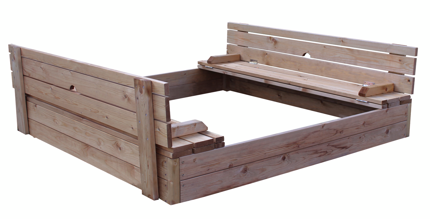 Hiekkalaatikko 120x120cm istumilla ruskea