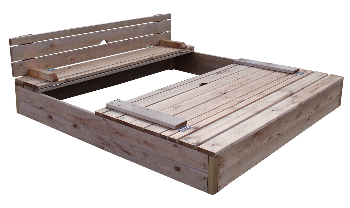 Hiekkalaatikko 120x120cm istumilla ruskea