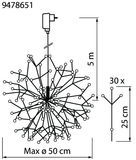 Valokoriste Airam Bolan 50cm 120led/5vilkkuvaa valoa