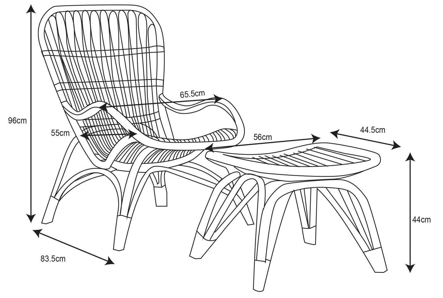 Rottinkituoli ja -rahi Cello Borneo