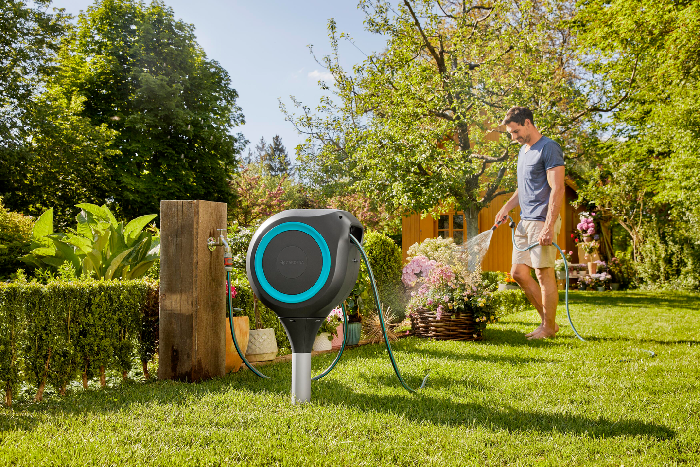 Letkukela Gardena RollUp M 20m maaruuvilla turkoosi