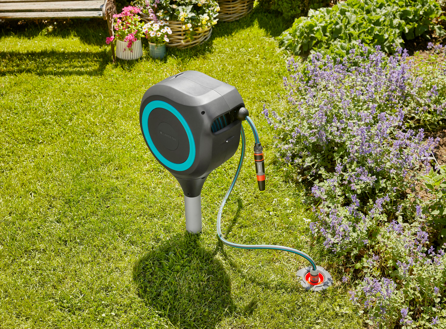 Letkukela Gardena RollUp S 15m maaruuvilla turkoosi