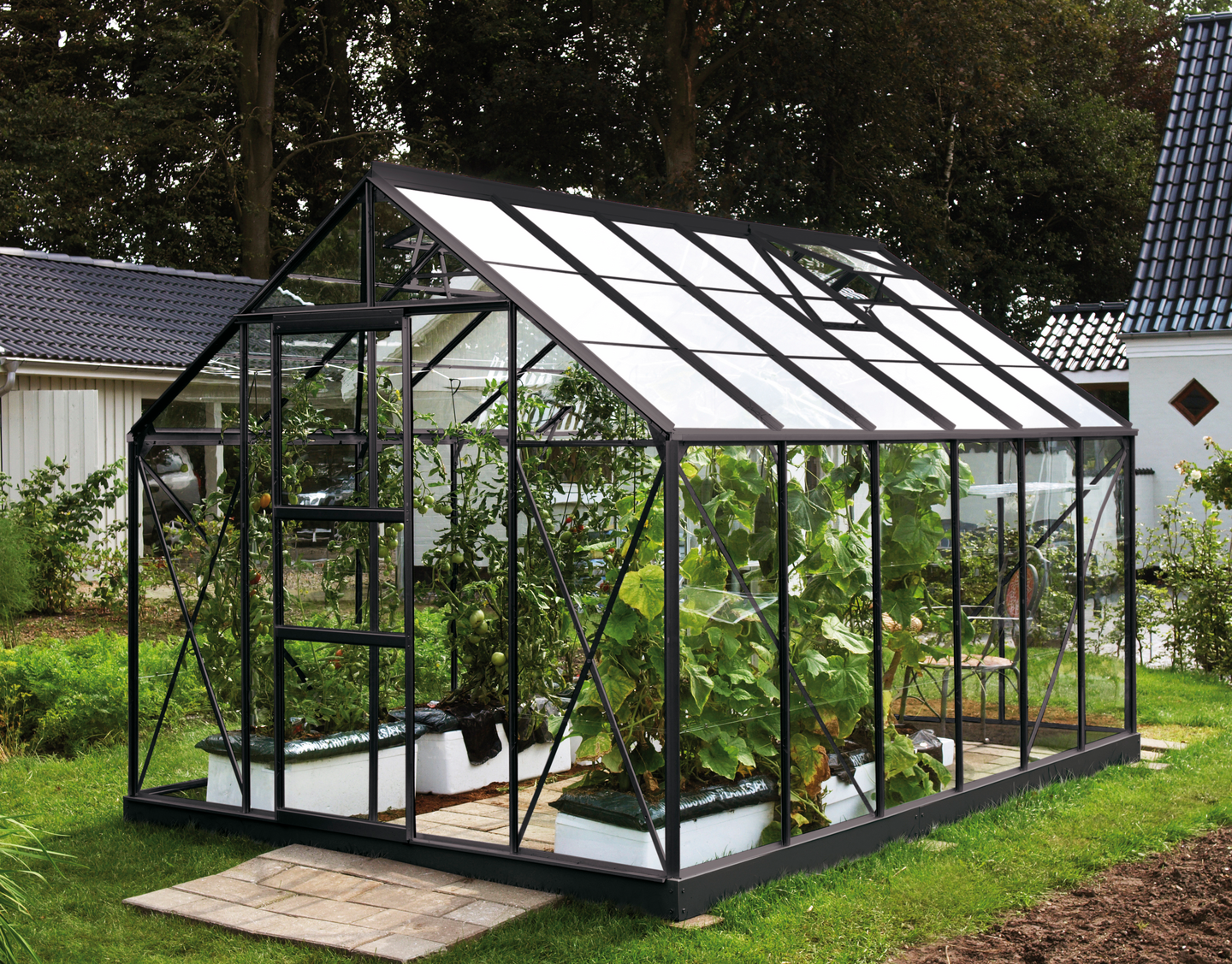 Kasvihuone Vitavia Venus 7500 lasi musta, sokkelilla