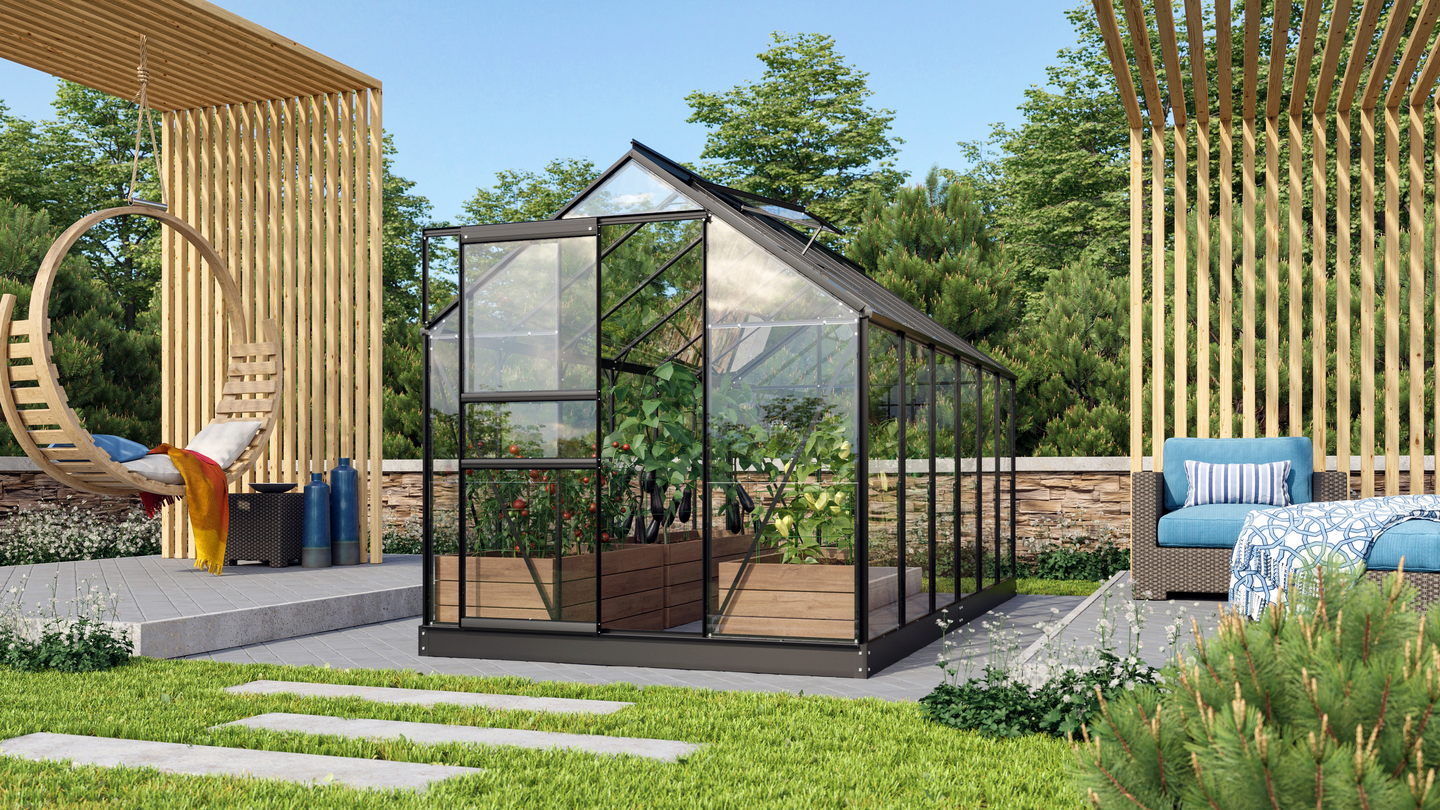 Kasvihuone Vitavia Venus 7500 lasi musta, sokkelilla